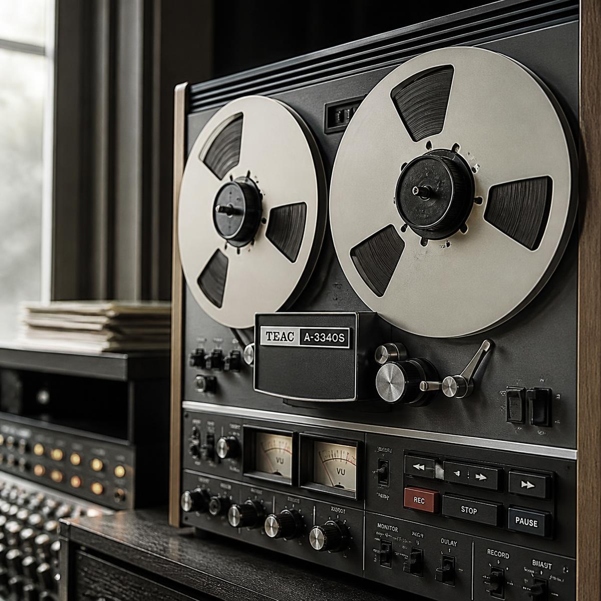 Vintage reel-to-reel tape machine in the studio